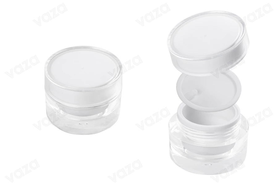 Βαζάκι πολυτελείας 30 ml στρογγυλό, ακρυλικό με πλαστικό παρέμβυσμα στο βάζο και εσωτερικό στο καπάκι - 12 τμχ-