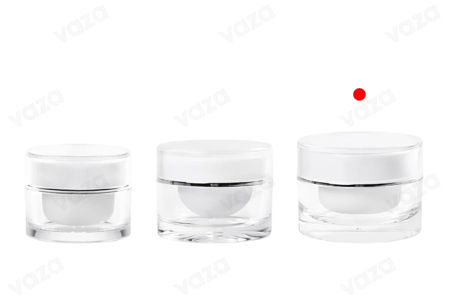 Βαζάκι πολυτελείας 30 ml στρογγυλό, ακρυλικό με πλαστικό παρέμβυσμα στο βάζο και εσωτερικό στο καπάκι - 12 τμχ-εικόνα_σύνθεση