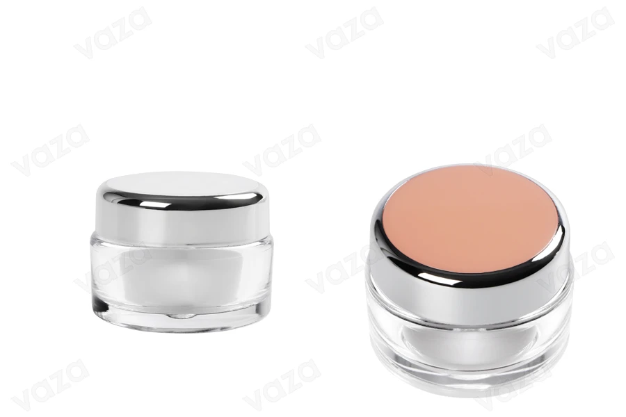 Kavanoz akrilik elegant 20 ml i rrumbullakët me tapë të brënshme në kapak dhe tapë plastike në kavanoz - 12 copë    -imazh_produkt