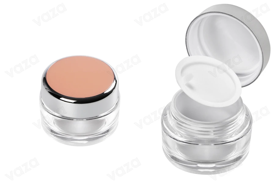 Kavanoz akrilik elegant 20 ml i rrumbullakët me tapë të brënshme në kapak dhe tapë plastike në kavanoz - 12 copë    -imazh_grup