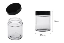 Bocal en verre transparent de 100 ml avec un couvercle en plastique noir (et un joint intérieur sur le couvercle)