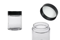 Bocal en verre transparent de 100 ml avec un couvercle en plastique noir (et un joint intérieur sur le couvercle)