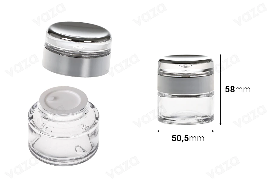 Βάζο για κρέμα 30 ml γυάλινο με καπάκι ακρυλικό πολυτελείας και πλαστικό παρέμβυσμα-εικόνα_διαστάσεις