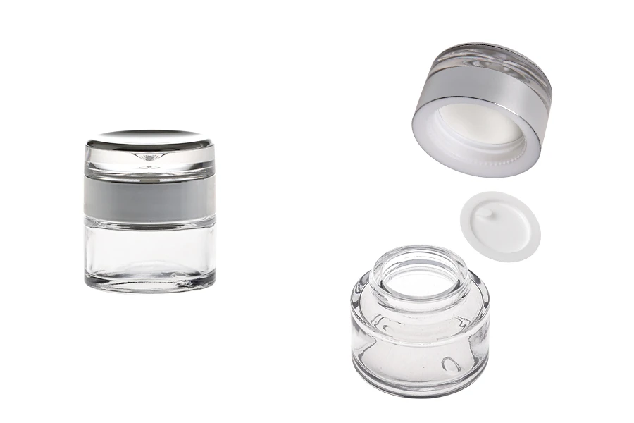 Vasetto per crema in vetro da 30 ml con lussuoso tappo in acrilico e guarnizione in plastica Vasetto per crema in vetro da 30 ml con lussuoso tappo in acrilico e guarnizione in plastica