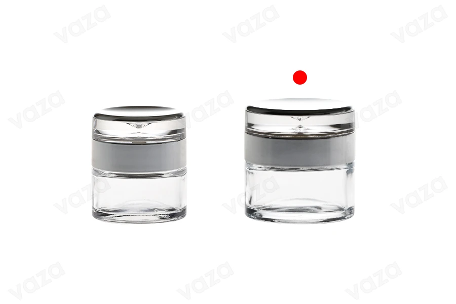 Βάζο για κρέμα 50 ml γυάλινο με καπάκι ακρυλικό πολυτελείας και πλαστικό παρέμβυσμα-εικόνα_σύνθεση