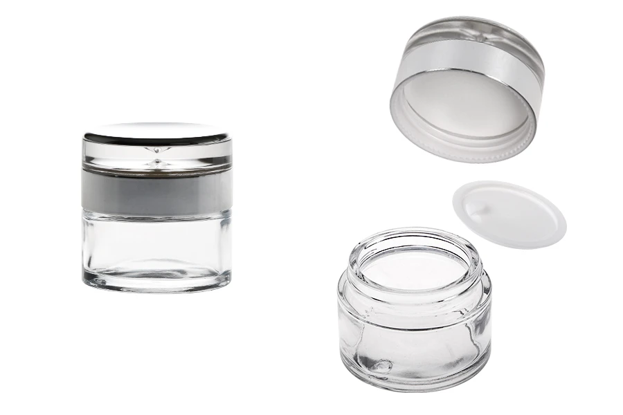 Βάζο για κρέμα 50 ml γυάλινο με καπάκι ακρυλικό πολυτελείας και πλαστικό παρέμβυσμα