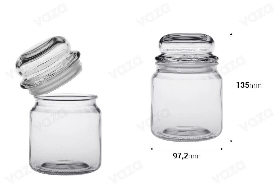 Barattolo in vetro da 500 ml, trasparente con tappo e chiusura ermetica-dimensioni_immagine