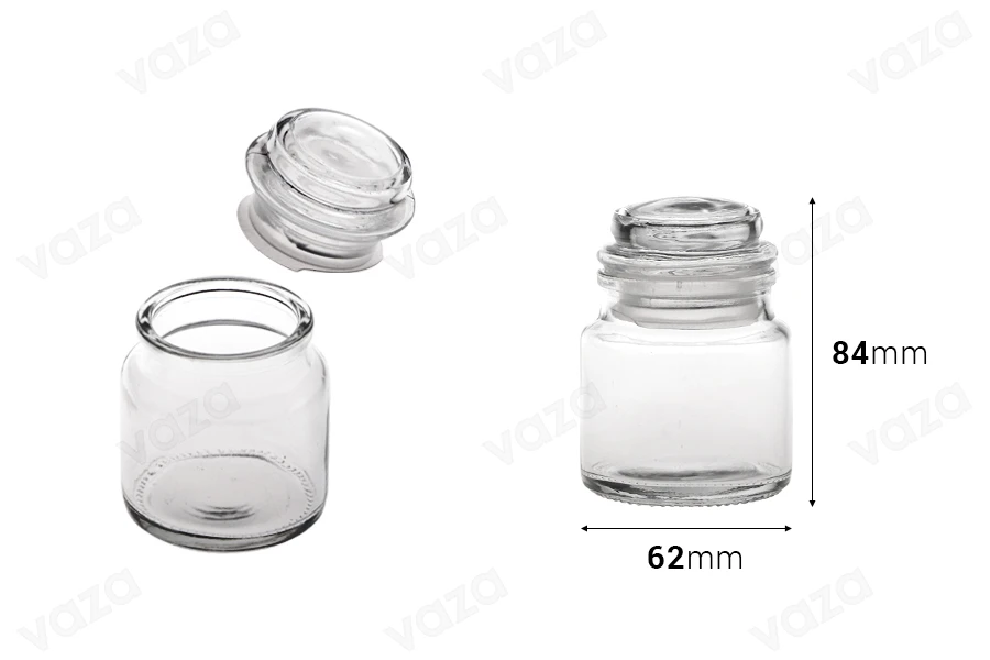 Βαζάκι 100 ml γυάλινο, διάφανο με καπάκι και αεροστεγές κλείσιμο-εικόνα_διαστάσεις