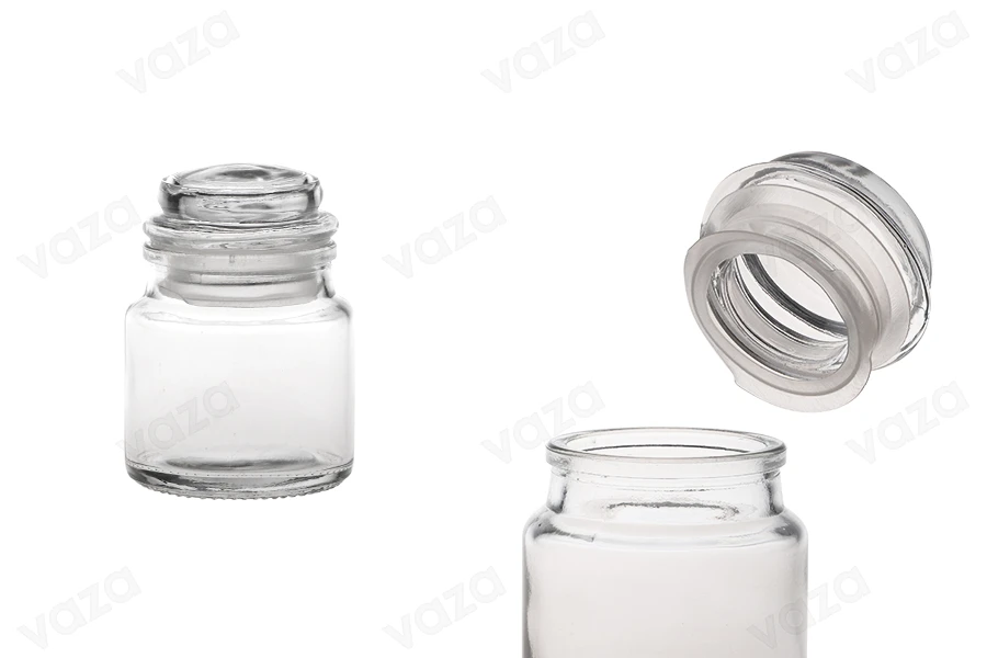 Βαζάκι 100 ml γυάλινο, διάφανο με καπάκι και αεροστεγές κλείσιμο-εικόνα_προϊοντική