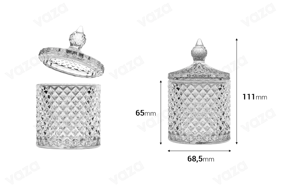 Candy buffet decoration glass jar  in size 68,5x111 mm with glass cap-image_dimensions