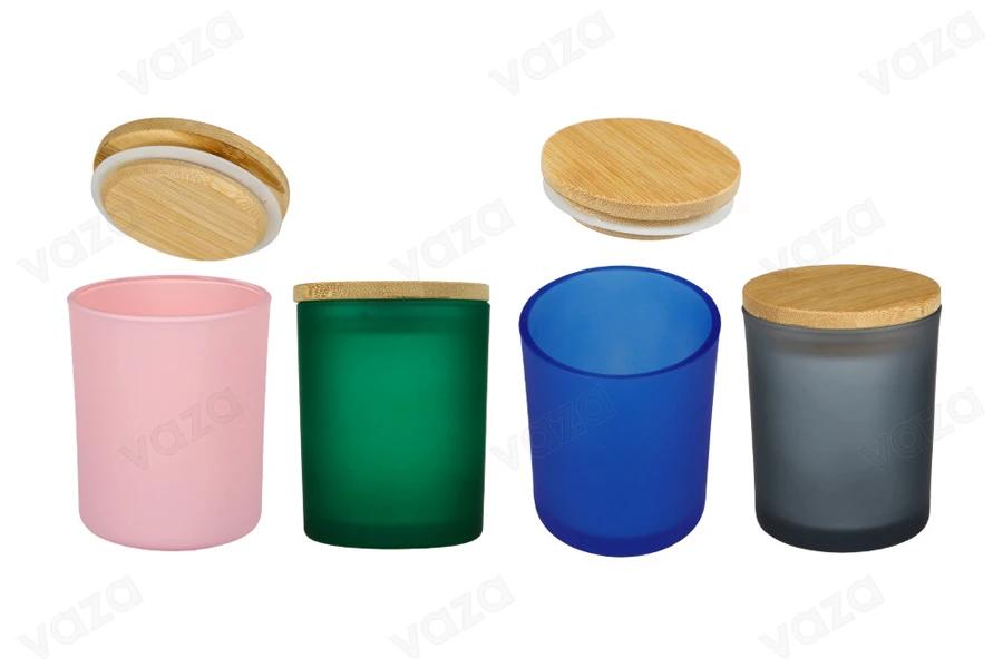 Pot en verre de 200 ml avec couvercle en bambou et élastique pour bougie-photo_groupe