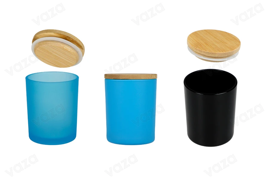 Pot en verre de 200 ml avec couvercle en bambou et élastique pour bougie-photo_groupe