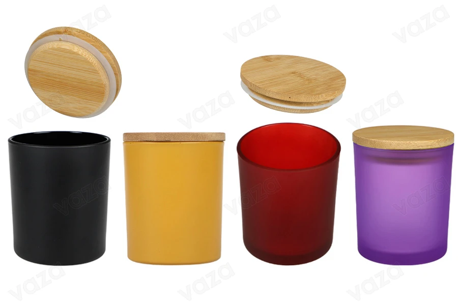 Βάζο γυάλινο 80x90 mm (300ml) με ξύλινο καπάκι και λάστιχο-εικόνα_σύνθεση