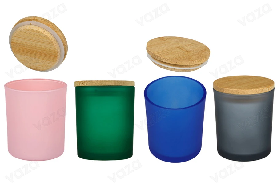 Βάζο γυάλινο 80x90 mm (300ml) με ξύλινο καπάκι και λάστιχο-εικόνα_προϊοντική
