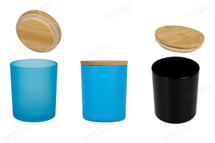 Βάζο γυάλινο 80x90 mm (300ml) με ξύλινο καπάκι και λάστιχο-εικόνα_σύνθεση