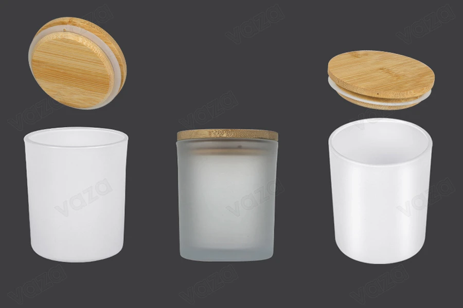 Βάζο γυάλινο 80x90 mm (300ml) με ξύλινο καπάκι και λάστιχο-εικόνα_σύνθεση