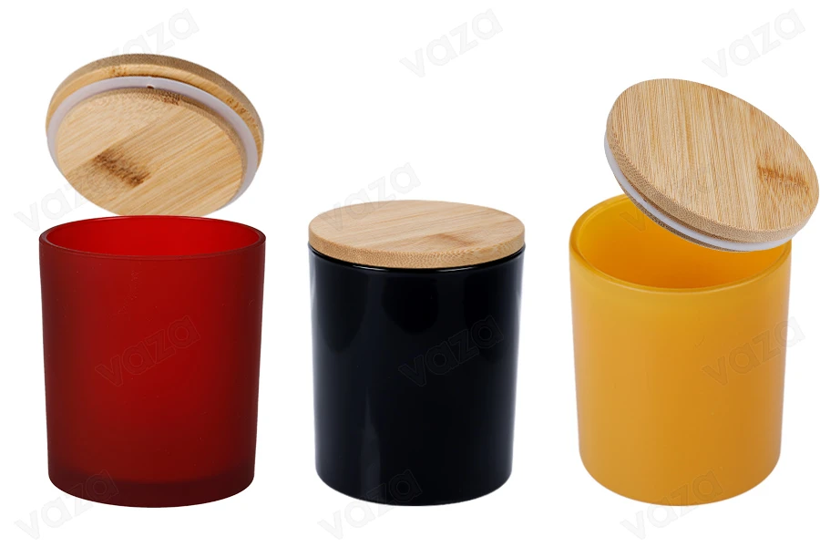 Glass jar 100x90 mm with wooden cap and rubber Glass jar 100x90 mm with wooden cap and rubber-image_product
