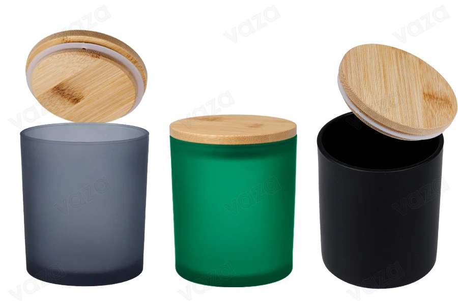 Glass jar 100x90 mm with wooden cap and rubber Glass jar 100x90 mm with wooden cap and rubber-image_group
