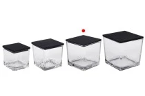 Glass decorative square jar 650 ml 100x100x100 mm with wooden lid for candle