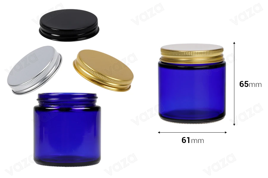 Βάζο γυάλινο μπλε 100 ml με καπάκι αλουμινίου και εσωτερικό παρέμβυσμα Βάζο γυάλινο μπλε 100 ml με καπάκι αλουμινίου και εσωτερικό παρέμβυσμα-εικόνα_σύνθεση
