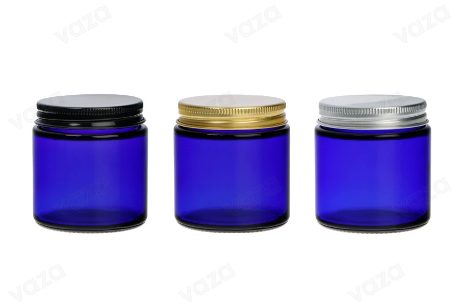 Βάζο γυάλινο μπλε 100 ml με καπάκι αλουμινίου και εσωτερικό παρέμβυσμα Βάζο γυάλινο μπλε 100 ml με καπάκι αλουμινίου και εσωτερικό παρέμβυσμα-εικόνα_σύνθεση