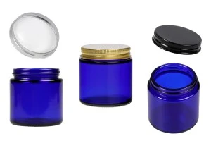 Glass blue jar 100 ml with aluminum cap and inner liner-1
