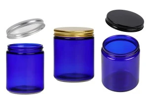 Glass blue jar 250 ml with aluminum cap and inner liner-1