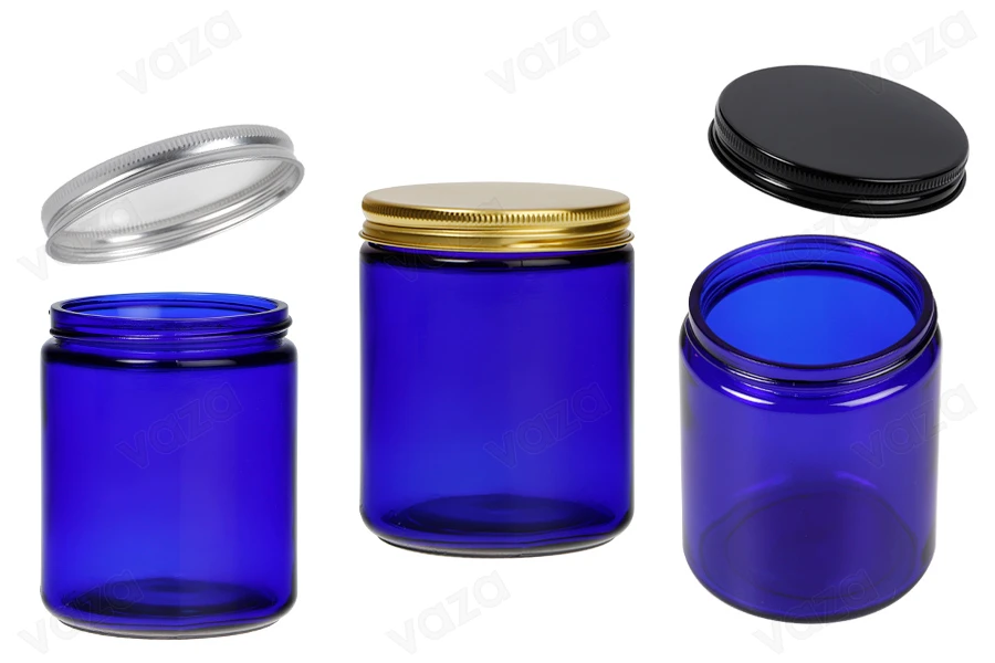 Βάζο γυάλινο μπλε 250 ml με καπάκι αλουμινίου και εσωτερικό παρέμβυσμα Βάζο γυάλινο μπλε 250 ml με καπάκι αλουμινίου και εσωτερικό παρέμβυσμα-εικόνα_προϊοντική