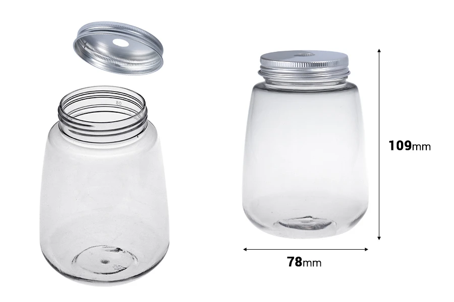 Jar plastic (PET) 350 ml in clear color with cap for milk, juice, beverages - 6 Pcs
