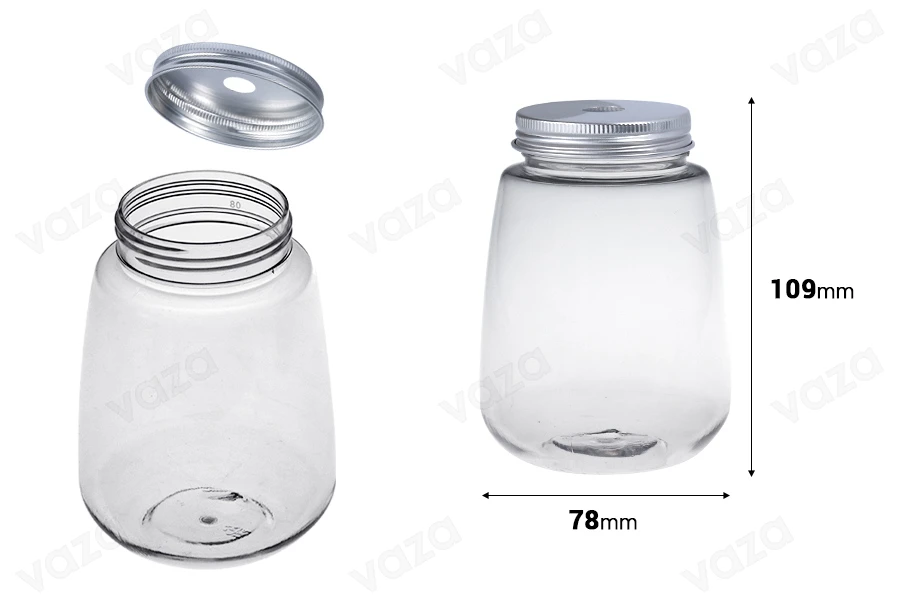 Bocal en plastique (PET) 350 ml transparent avec bouchon, idéal pour lait, jus, boissons - lot de 6 pièces Bocal en plastique (PET) 350 ml transparent avec bouchon, idéal pour lait, jus, boissons - lot de 6 pièces-photo_dimensions