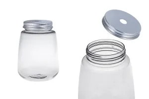 Bocal en plastique (PET) 350 ml transparent avec bouchon, idéal pour lait, jus, boissons - lot de 6 pièces-1