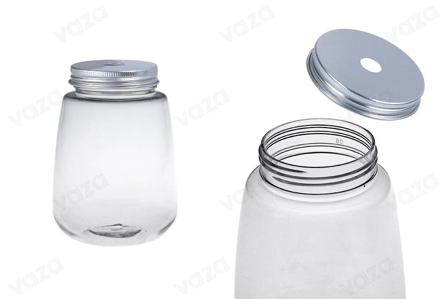 Bocal en plastique (PET) 350 ml transparent avec bouchon, idéal pour lait, jus, boissons - lot de 6 pièces Bocal en plastique (PET) 350 ml transparent avec bouchon, idéal pour lait, jus, boissons - lot de 6 pièces-photo_produit