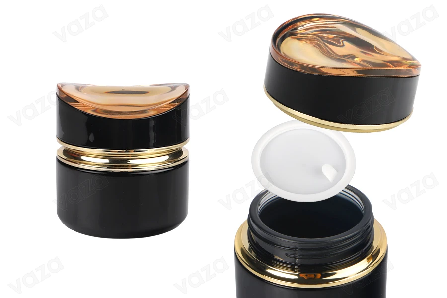Luxury 50ml glass jar in black color for cream with acrylic cap and plastic gasket Luxury 50ml glass jar in black color for cream with acrylic cap and plastic gasket-εικόνα_προϊοντική