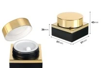 Glass luxury jar 30 ml in black matte color for cosmetic use with gold cap and plastic gasket