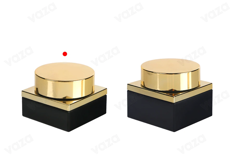Glass luxury jar 30 ml in black matte color for cosmetic use with gold cap and plastic gasket-photo_groupe