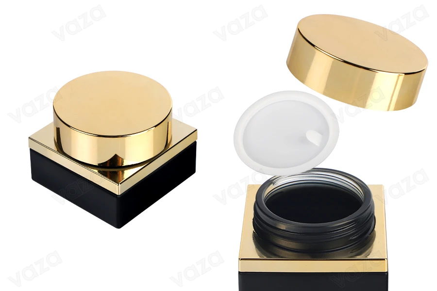Glass luxury jar 30 ml in black matte color for cosmetic use with gold cap and plastic gasket-photo_produit