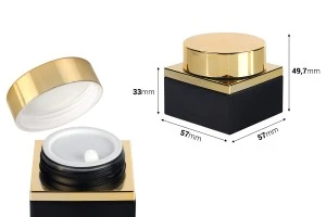 Γυάλινο βάζο 50 ml πολυτελείας σε μαύρο ματ χρώμα για κρέμα με χρυσό καπάκι και πλαστικό παρέμβυσμα-2