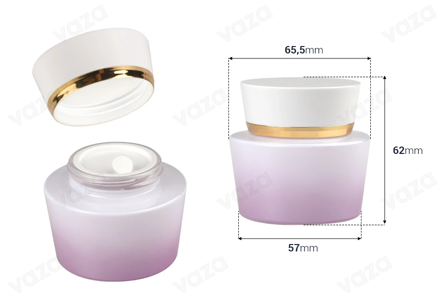 Γυάλινο βάζο 50 ml πολυτελείας σε μωβ λευκό χρώμα για κρέμα με ακρυλικό καπάκι και πλαστικό παρέμβυσμα Γυάλινο βάζο 50 ml πολυτελείας σε μωβ λευκό χρώμα για κρέμα με ακρυλικό καπάκι και πλαστικό παρέμβυσμα-εικόνα_διαστάσεις