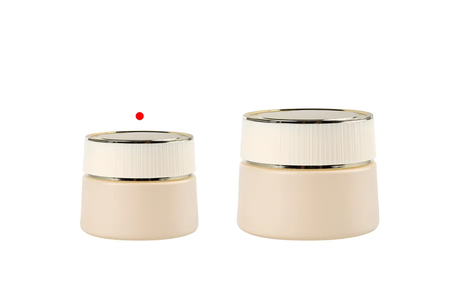 Vasetto di vetro di lusso da 30 ml in finitura beige opaco per crema, con coperchio e guarnizione in plastica Vasetto di vetro di lusso da 30 ml in finitura beige opaco per crema, con coperchio e guarnizione in plastica