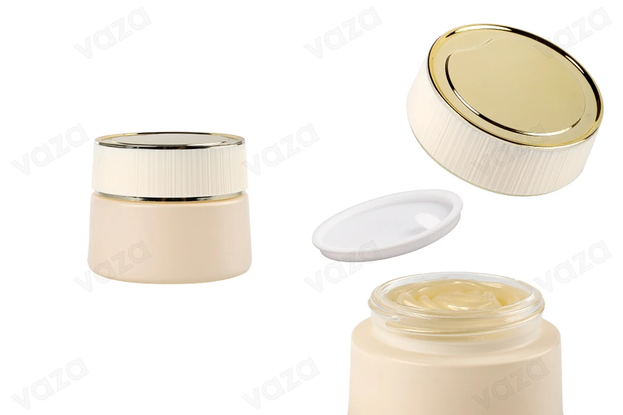Γυάλινο βάζο 30 ml πολυτελείας σε μπεζ ματ χρώμα για κρέμα με καπάκι και πλαστικό παρέμβυσμα Γυάλινο βάζο 30 ml πολυτελείας σε μπεζ ματ χρώμα για κρέμα με καπάκι και πλαστικό παρέμβυσμα-εικόνα_προϊοντική