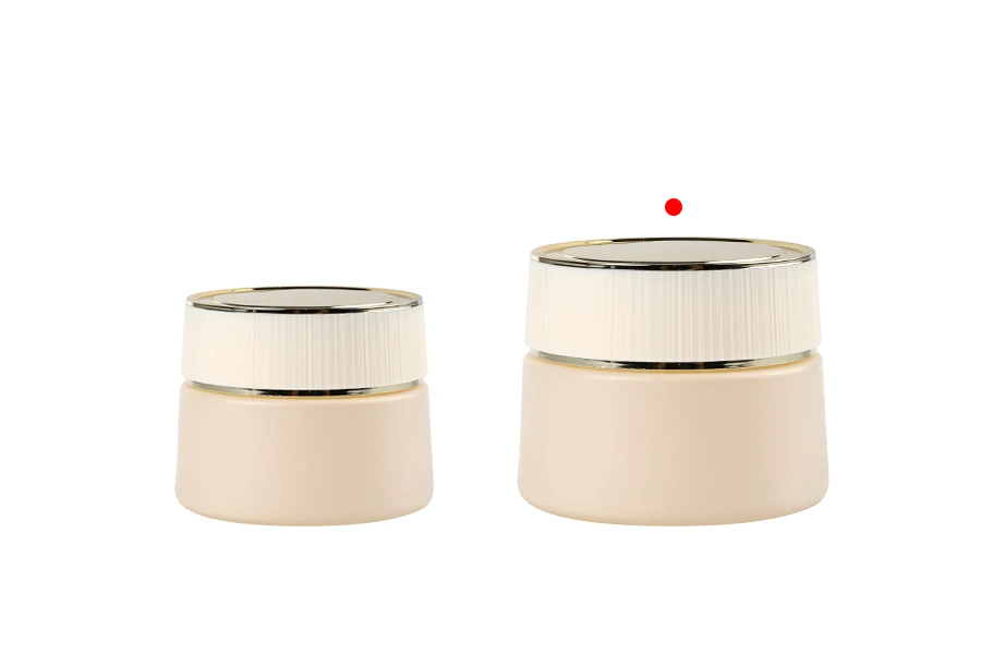 Vasetto in vetro di lusso da 50 ml in beige opaco per crema con coperchio e guarnizione in plastica Vasetto in vetro di lusso da 50 ml in beige opaco per crema con coperchio e guarnizione in plastica