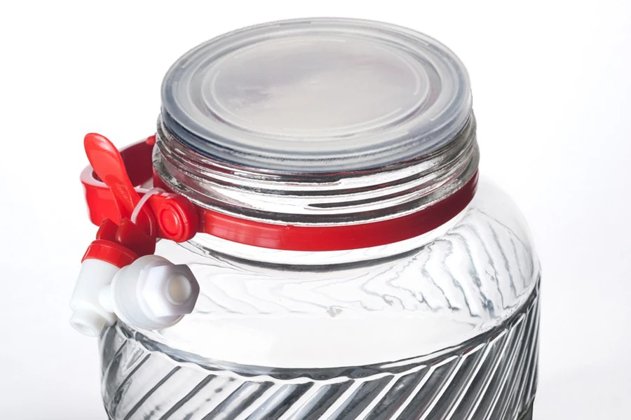Bocal en verre de 5litres avec robinet en plastique pour le rangement des aliments et des boissons Bocal en verre de 5litres avec robinet en plastique pour le rangement des aliments et des boissons