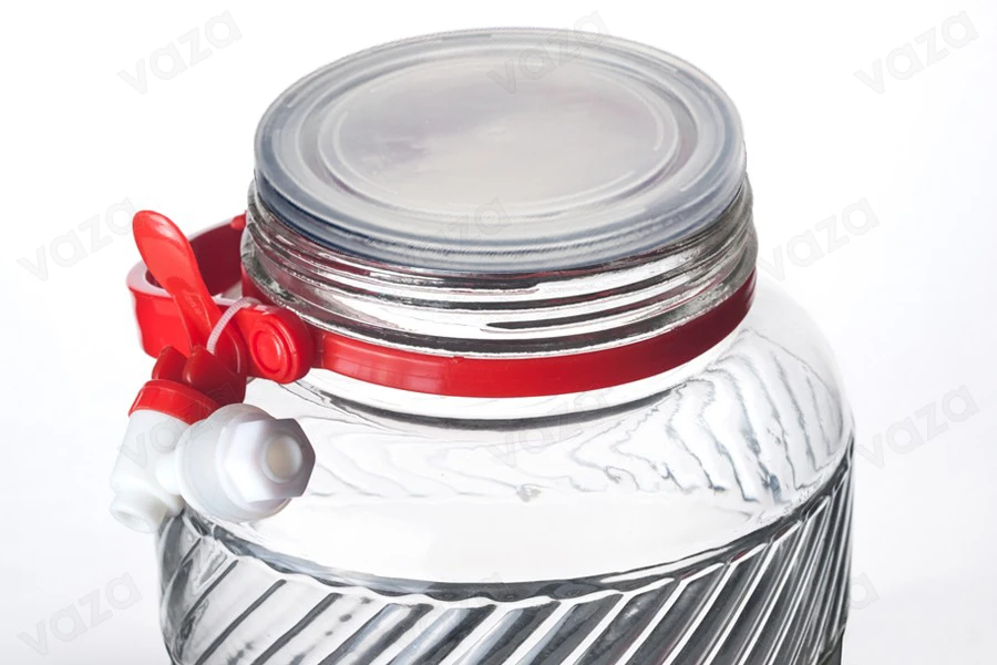 Glasbehälter 5 Liter mit plastischem Wasserhahn für Lebensmittelverpackung Glasbehälter 5 Liter mit plastischem Wasserhahn für Lebensmittelverpackung-bildgruppe
