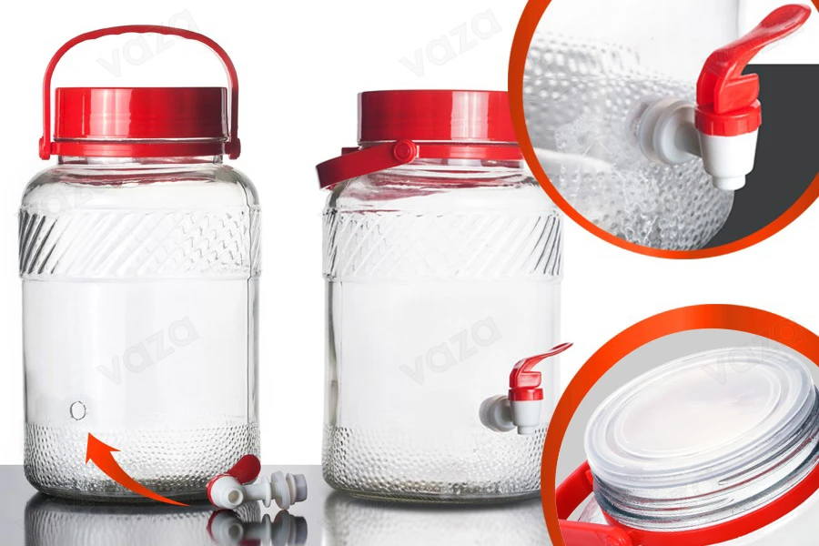 Glasbehälter 5 Liter mit plastischem Wasserhahn für Lebensmittelverpackung Glasbehälter 5 Liter mit plastischem Wasserhahn für Lebensmittelverpackung-produktbild