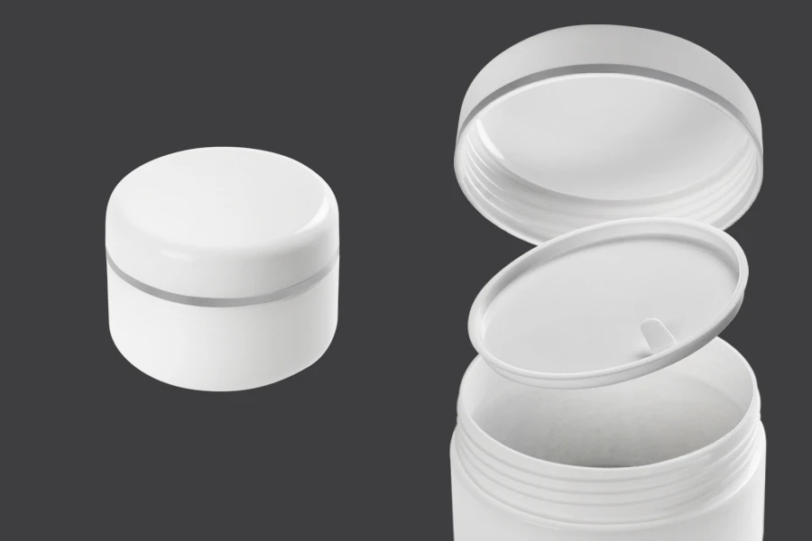 100ml Plastikdose mit silbernen Streifen auf Deckel und Dichtung - 12 Stck