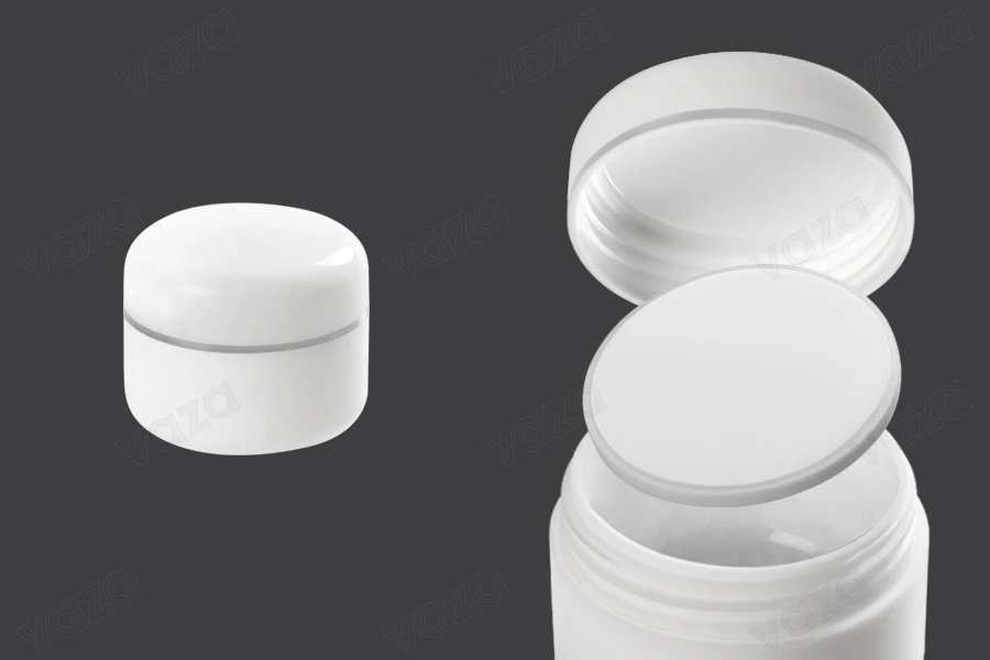Βάζο 25 ml πλαστικό δίπατο με ασημί ρίγα στο καπάκι και παρέμβυσμα - 12 τμχ-εικόνα_σύνθεση