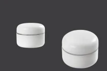 50ml double wall plastic cream jar with sealing disc and silver stripe on the cap – available in a package with 12 pcs