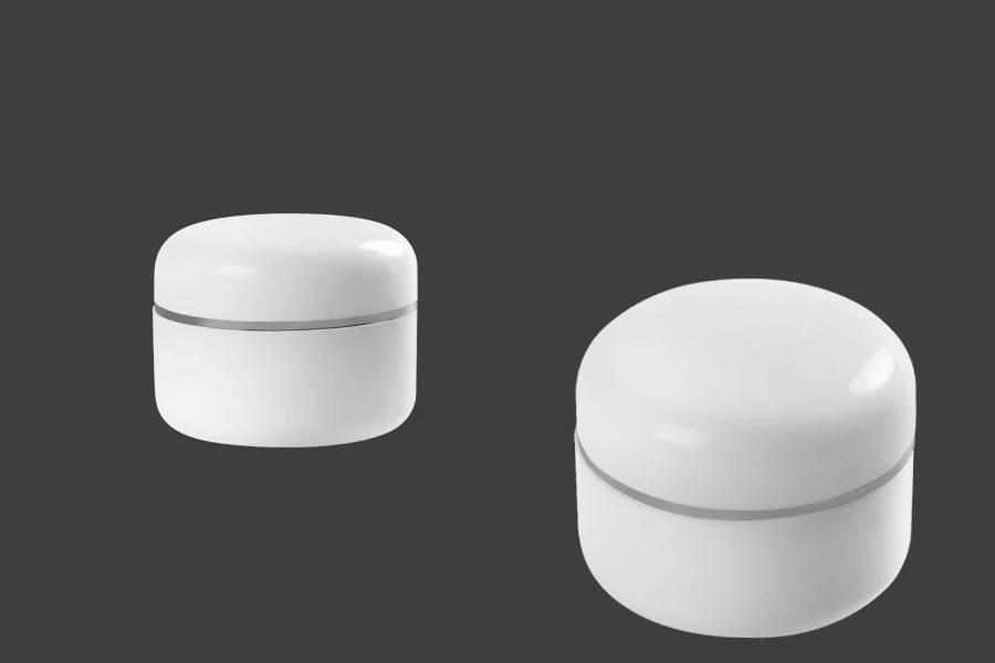 50ml double wall plastic cream jar with sealing disc and silver stripe on the cap – available in a package with 12 pcs