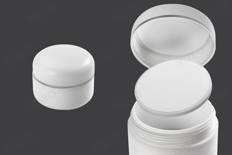 50ml double wall plastic cream jar with sealing disc and silver stripe on the cap – available in a package with 12 pcs-εικόνα_σύνθεση