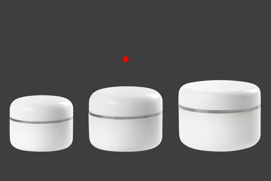 50ml double wall plastic cream jar with sealing disc and silver stripe on the cap – available in a package with 12 pcs